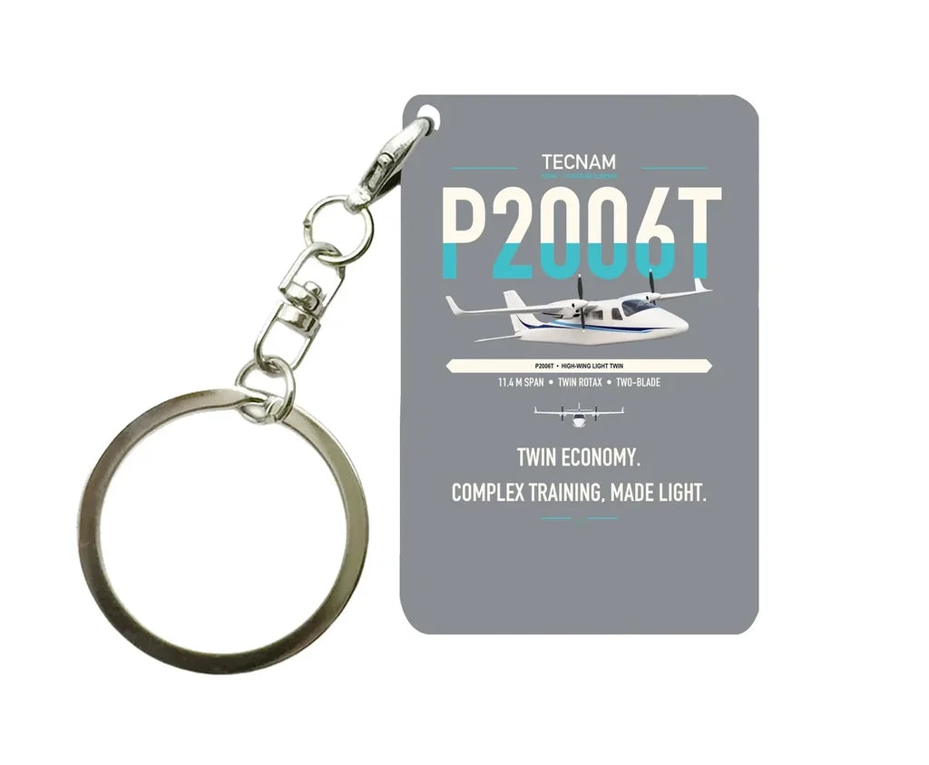 Tecnam P2006T design on gray designed key chain, double-side print