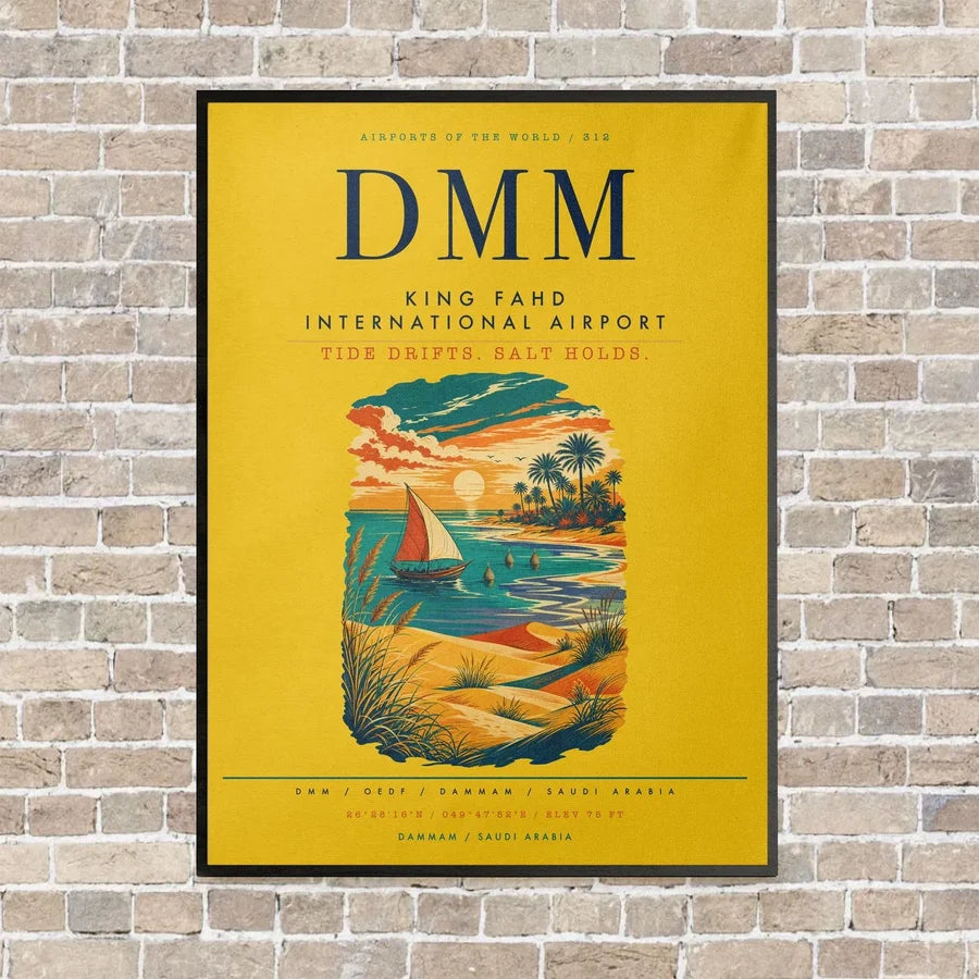 King Fahd International Airport DMM vertical canvas print - framed - yellow background