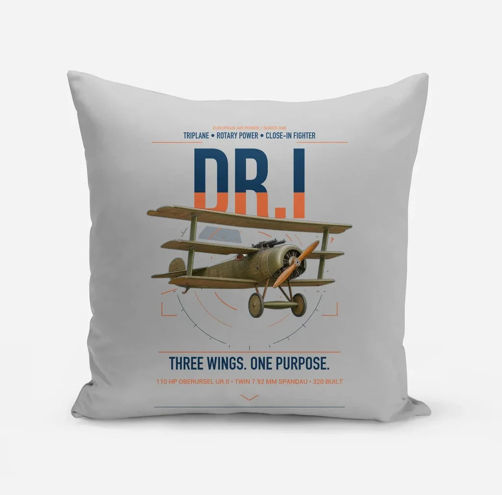 Fokker Dr.I design on light gray pillow