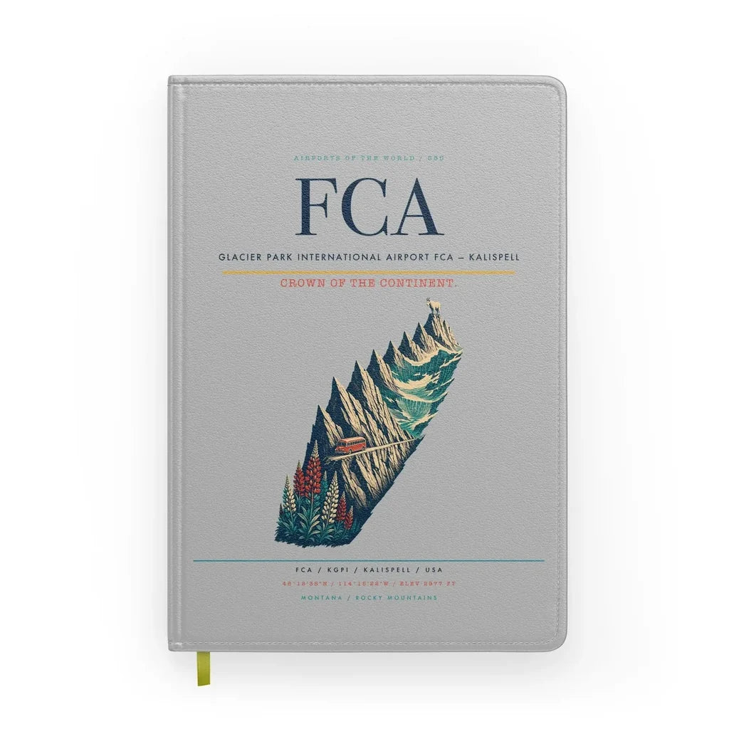 Glacier Park International Airport (FCA) design on light gray notebook