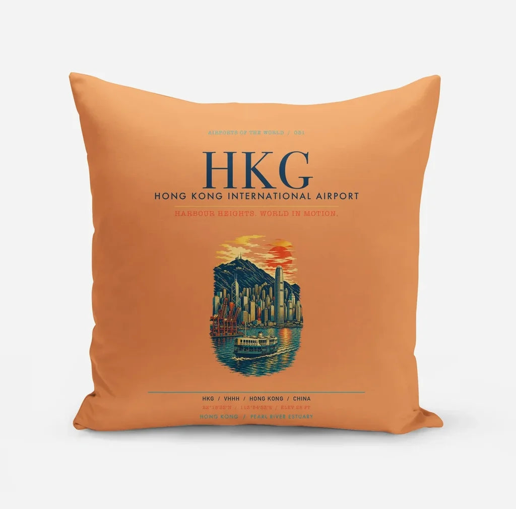 Hong Kong International Airport (HKG) design on orange pillow