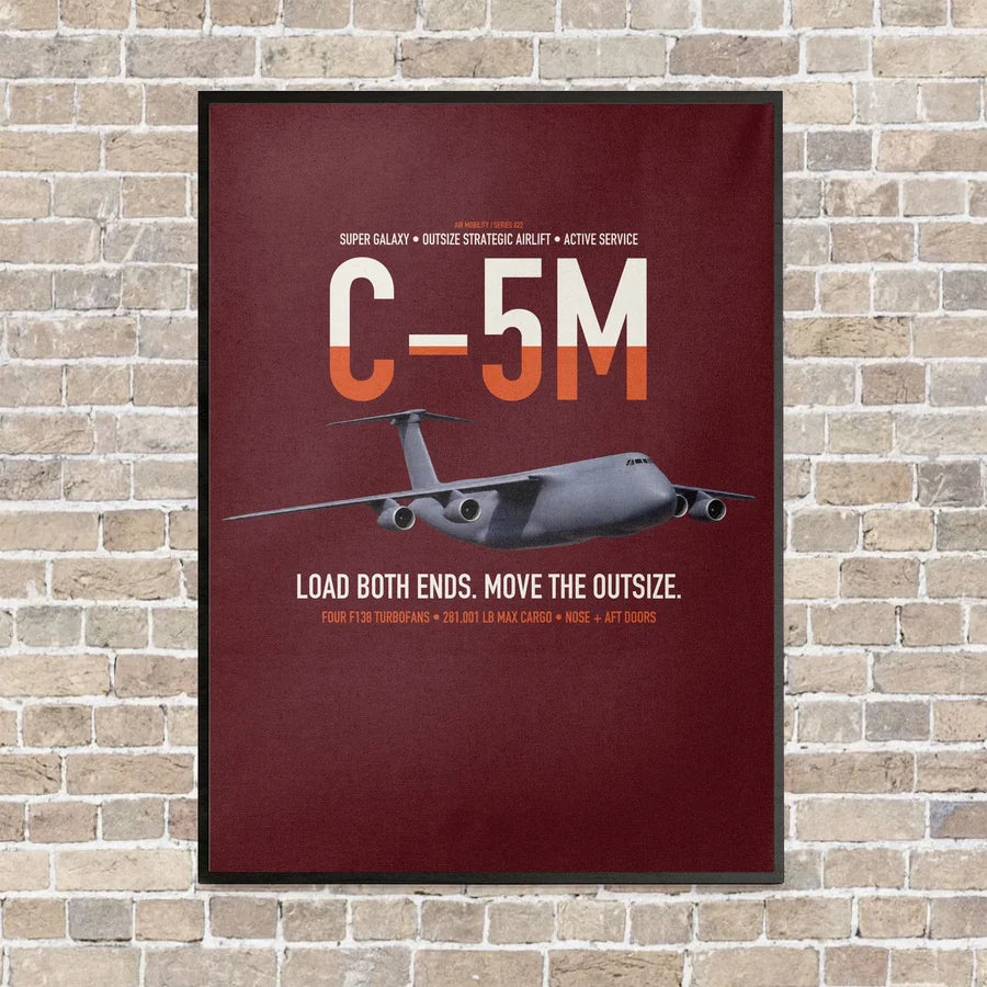 C-5M Super Galaxy vertical canvas print - framed - dark red background