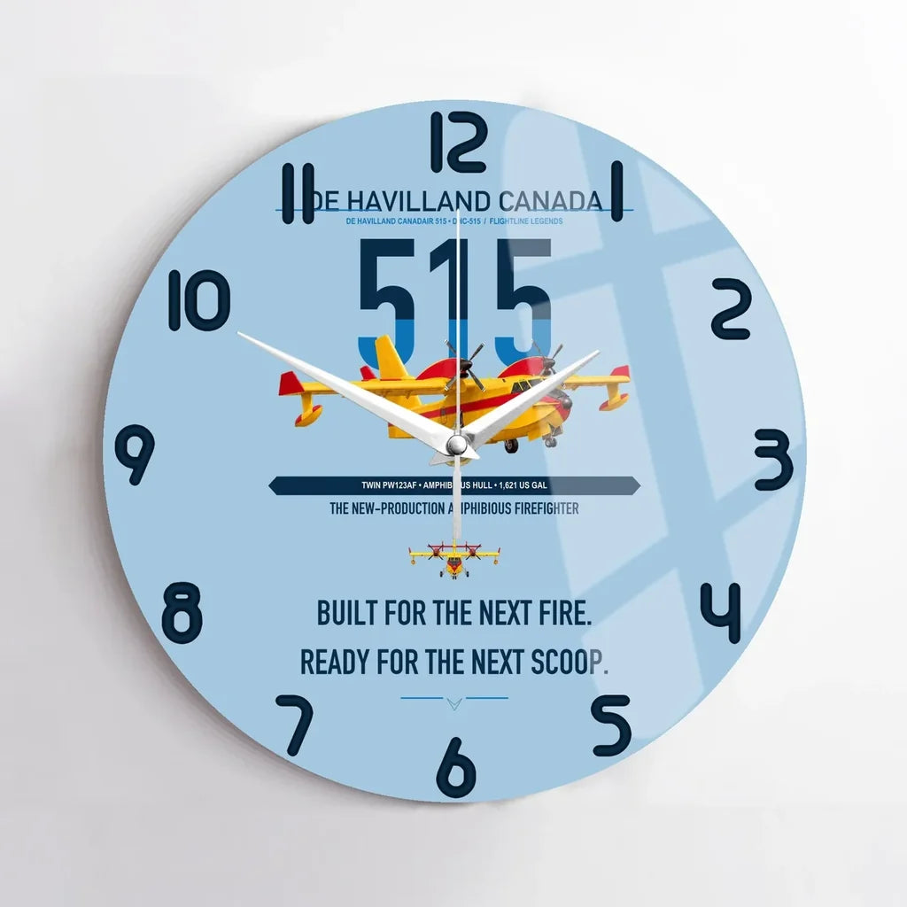 De Havilland Canadair 515 design on light blue no frame wall clock