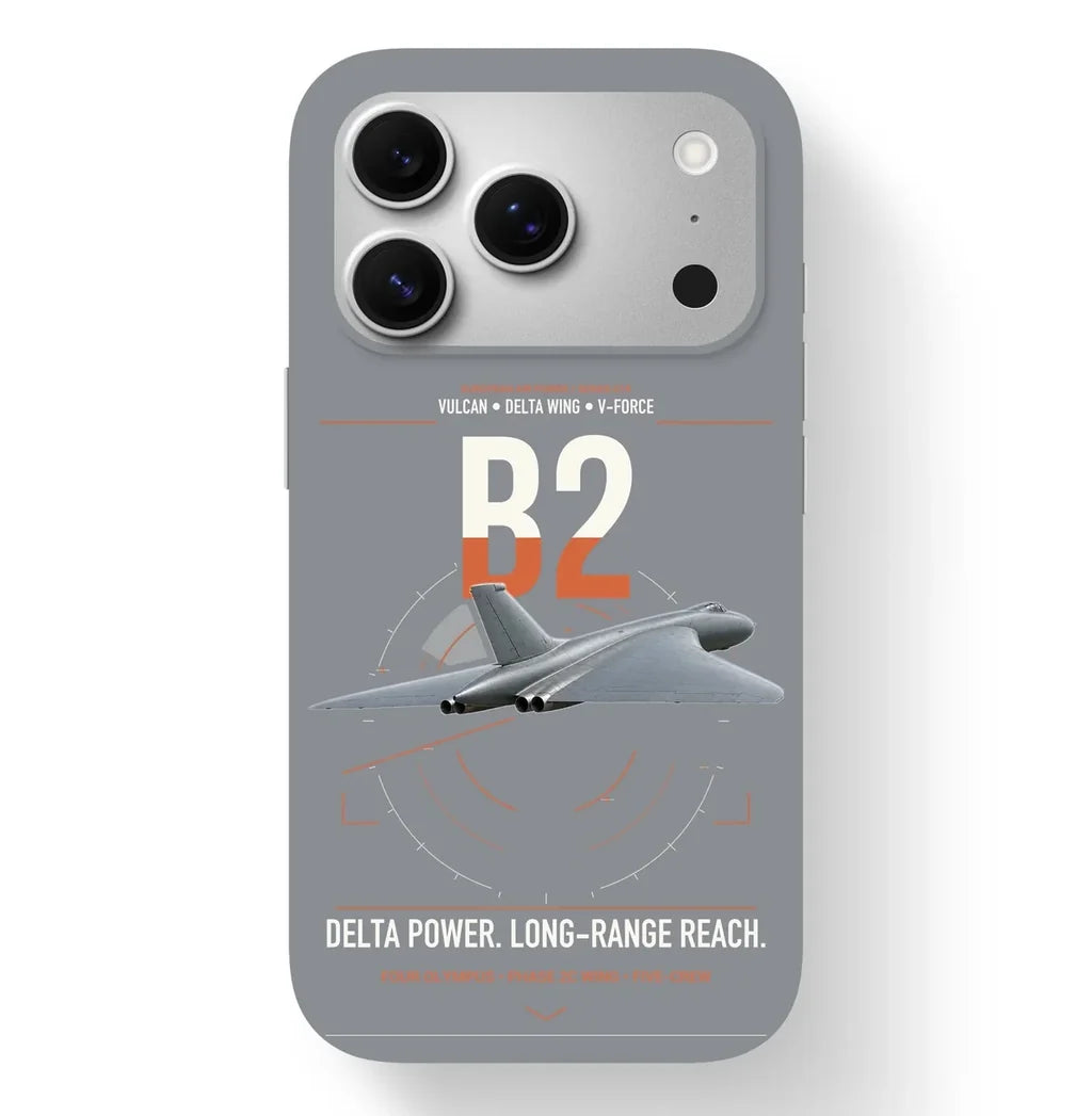 Avro Vulcan B2 design on gray magsafe iphone case, for iPhone 17 Pro