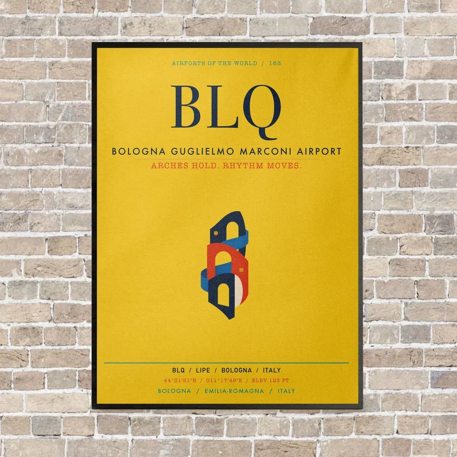 Bologna Guglielmo Marconi Airport BLQ vertical canvas print - framed - yellow background