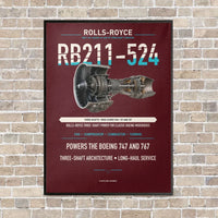 Thumbnail for RB211-524 vertical canvas print - framed - dark red background