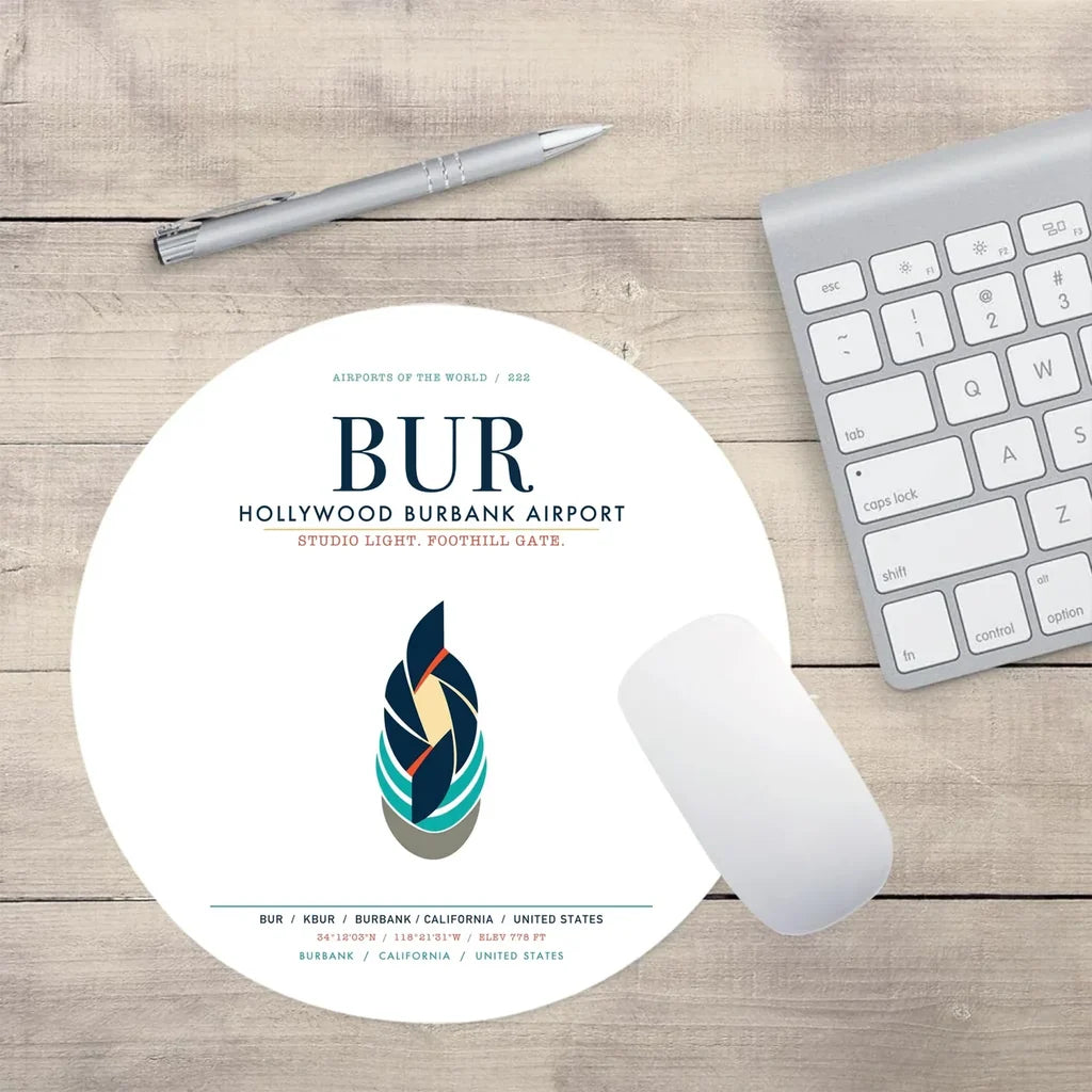 Hollywood Burbank Airport (BUR) design on white round mouse pad