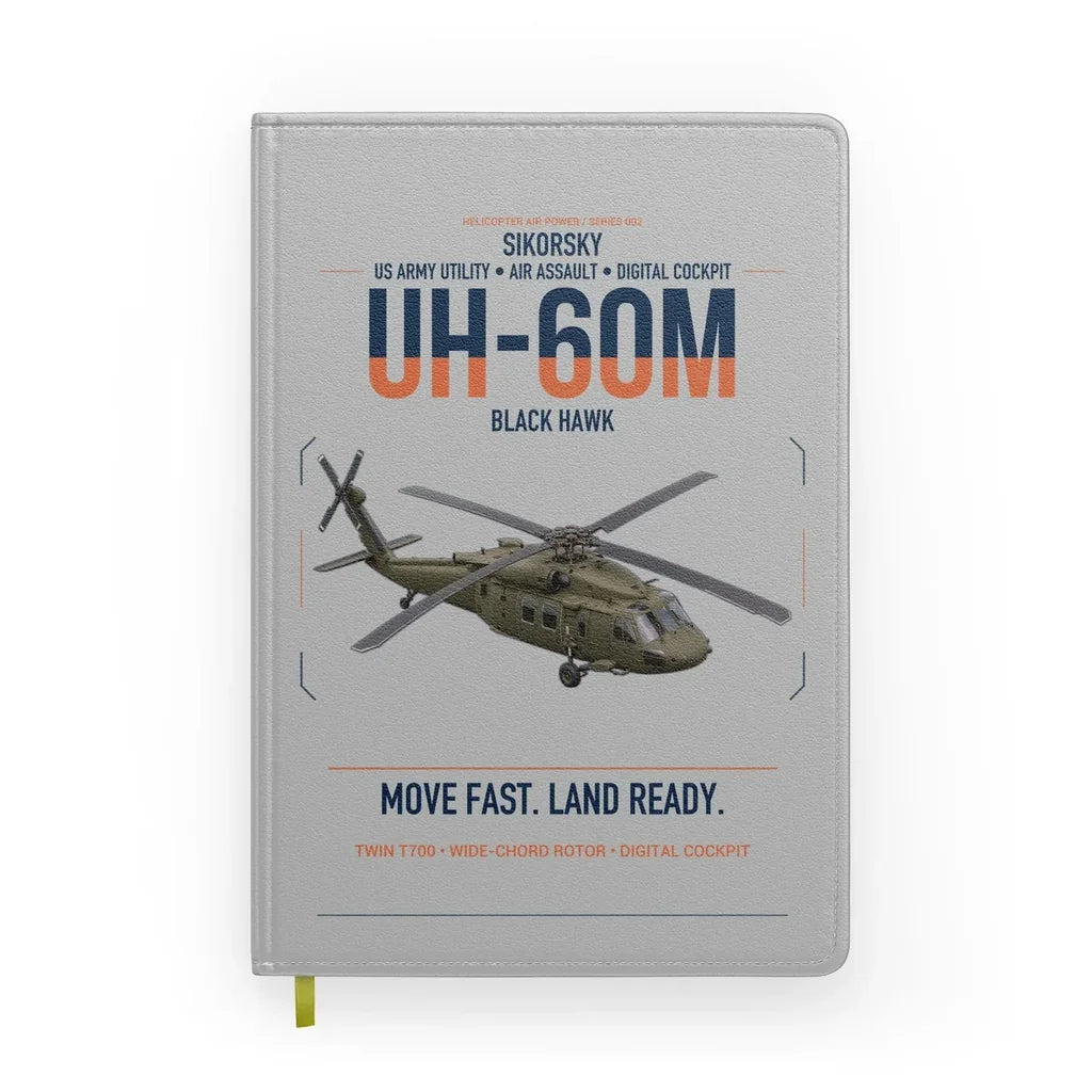 Sikorsky UH-60M Black Hawk design on light gray notebook