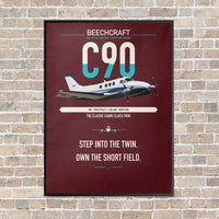 Thumbnail for Beechcraft King Air C90 vertical canvas print - framed - dark red background