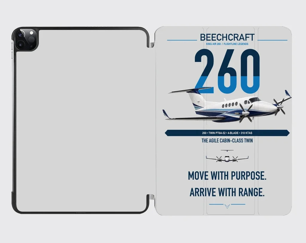 Beechcraft King Air 260 design on light gray ipad tablet case