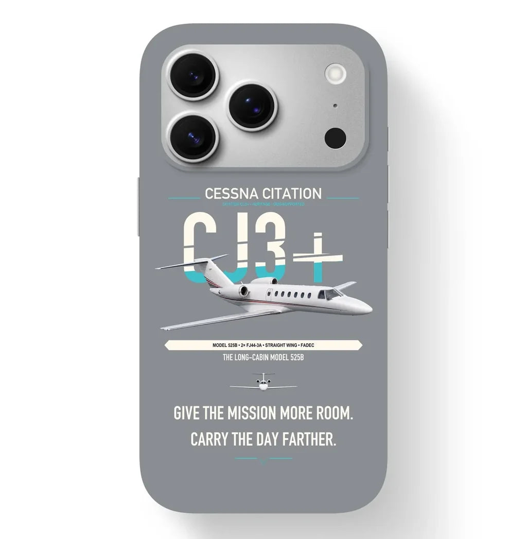 Cessna Citation CJ3+ design on gray magsafe iphone case, for iPhone 17 Pro