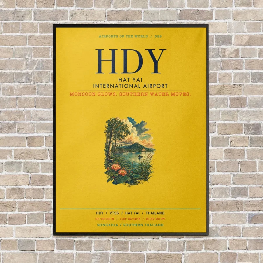 Hat Yai International Airport HDY vertical canvas print - framed - yellow background