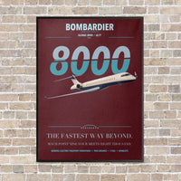 Thumbnail for Bombardier Global 8000 vertical canvas print - framed - dark red background