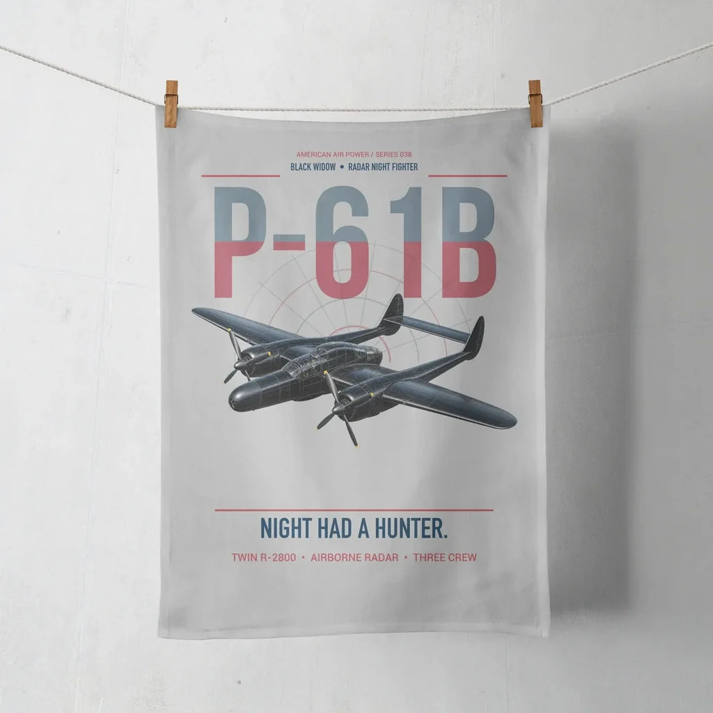 P-61B Black Widow design on light gray towel