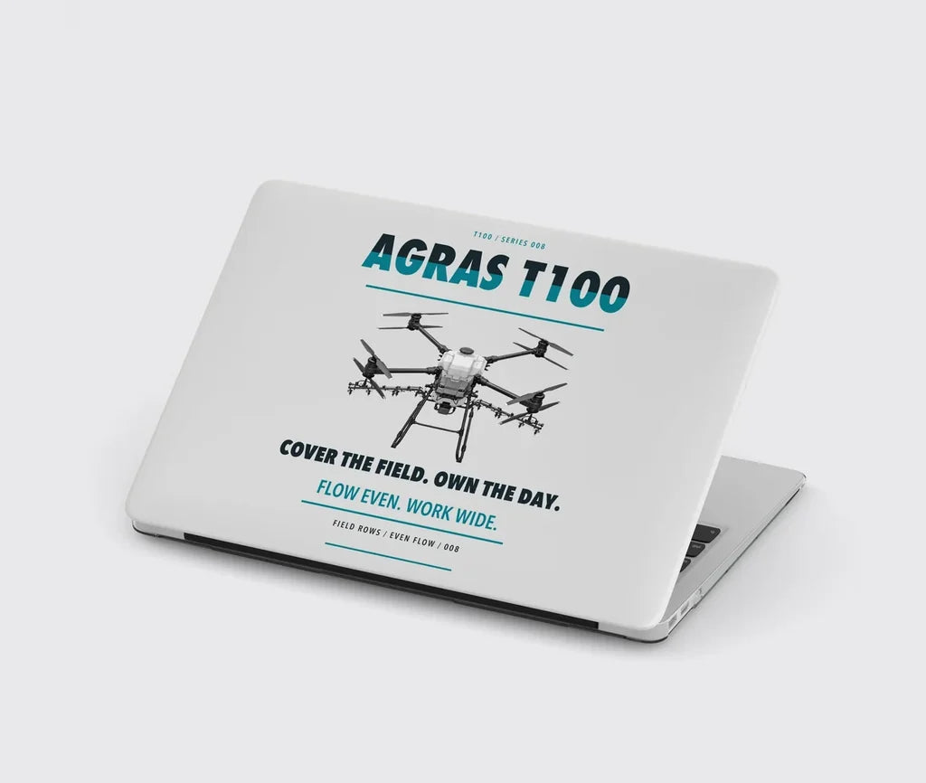DJI Agras T100 design on light gray MacBook case