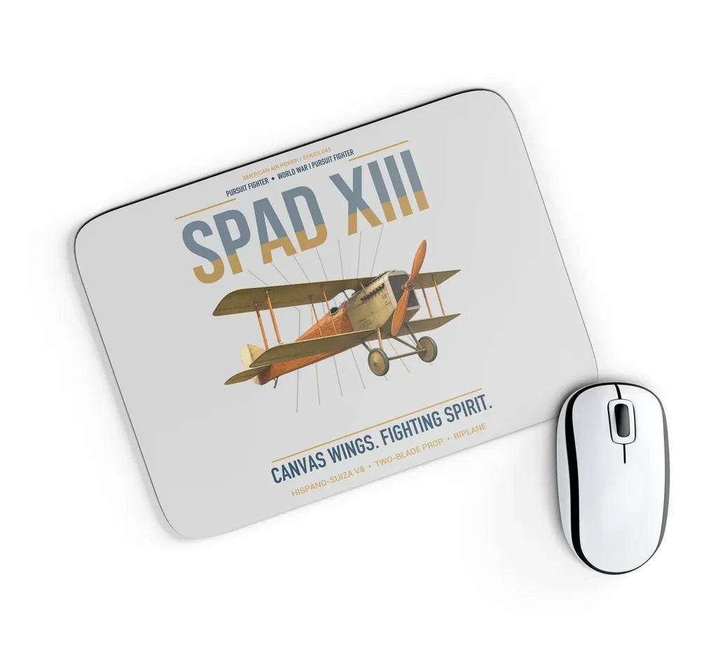 SPAD XIII design on light gray rectangle mouse pad
