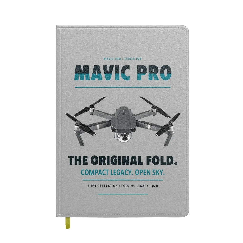 DJI Mavic Pro design on light gray notebook