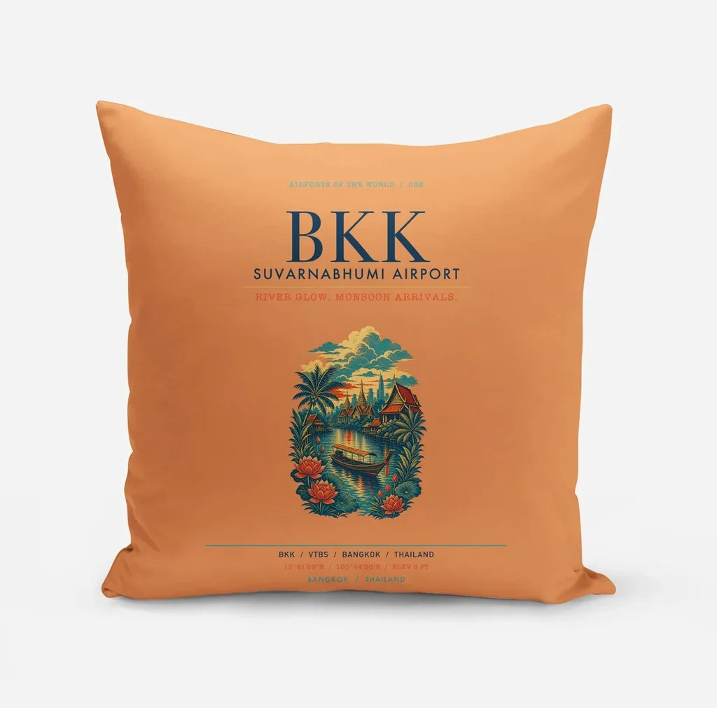 Bangkok Suvarnabhumi Airport (BKK) design on orange pillow