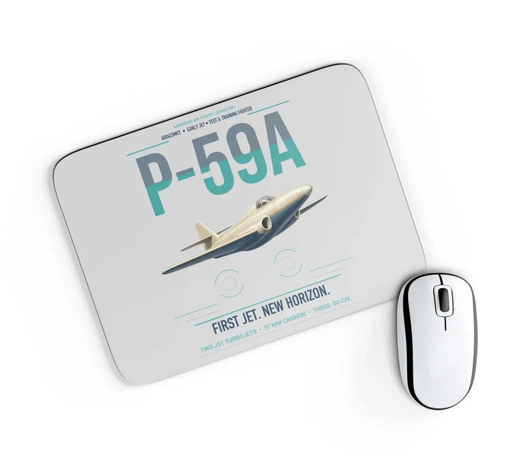 P-59A Airacomet design on light gray rectangle mouse pad