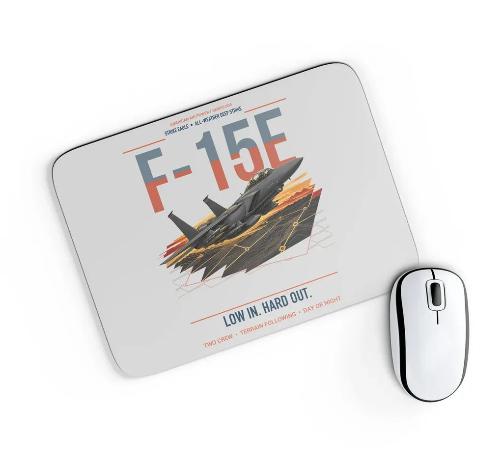 F-15E Strike Eagle design on light gray rectangle mouse pad