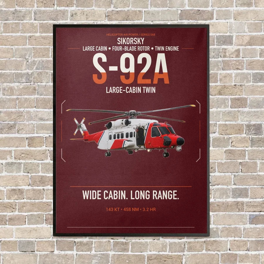 Sikorsky S-92A vertical canvas print - framed - dark red background