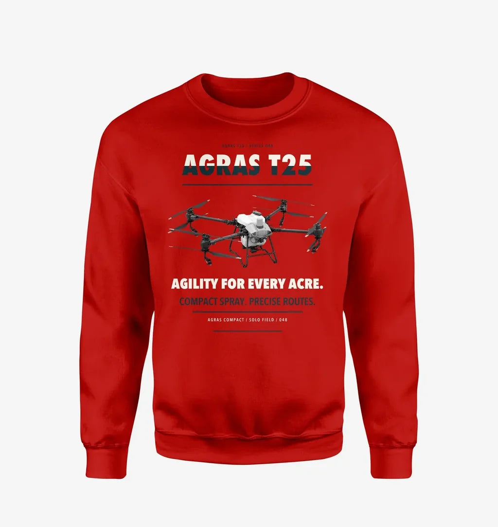 DJI Agras T25 design on red sweatshirt