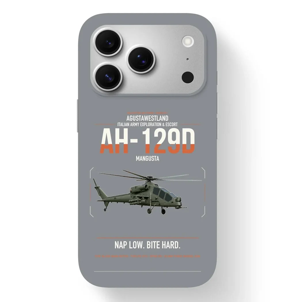AgustaWestland AH-129D Mangusta design on gray magsafe iphone case, for iPhone 17 Pro