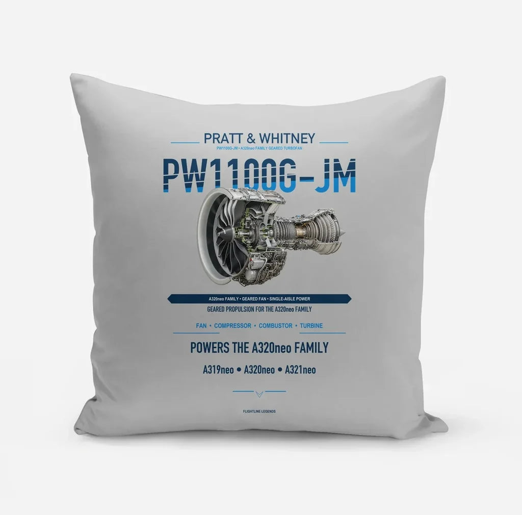 PW1100G-JM design on light gray pillow