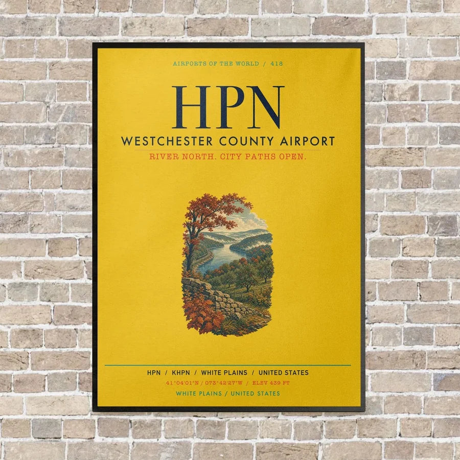 Westchester County Airport HPN vertical canvas print - framed - yellow background