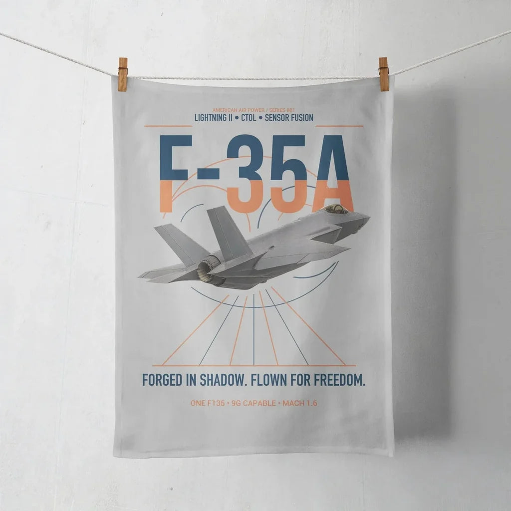F-35A Lightning II design on light gray towel