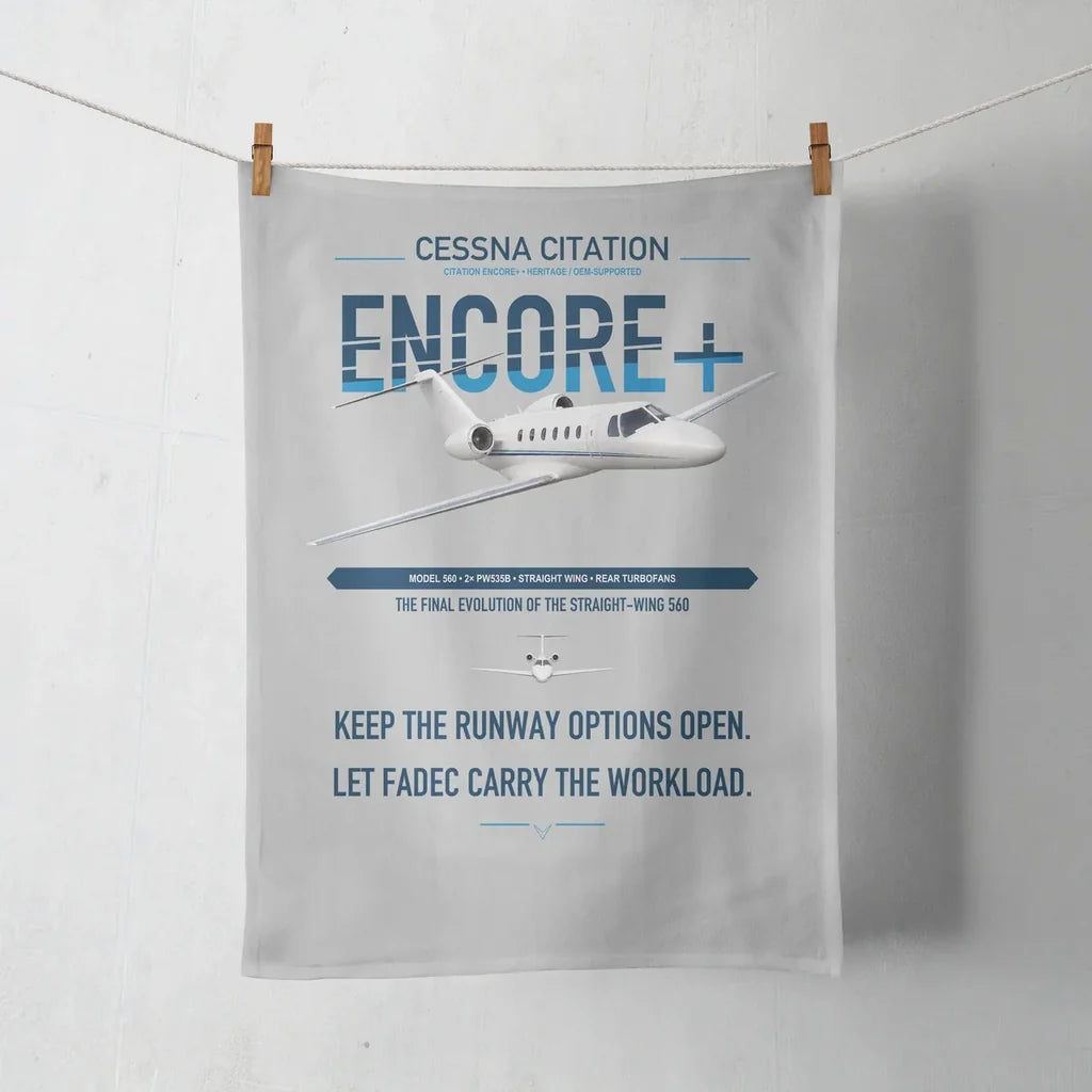 Cessna Citation Encore+ design on light gray towel