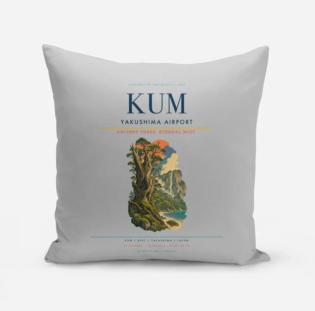 Yakushima Airport (KUM) design on light gray pillow