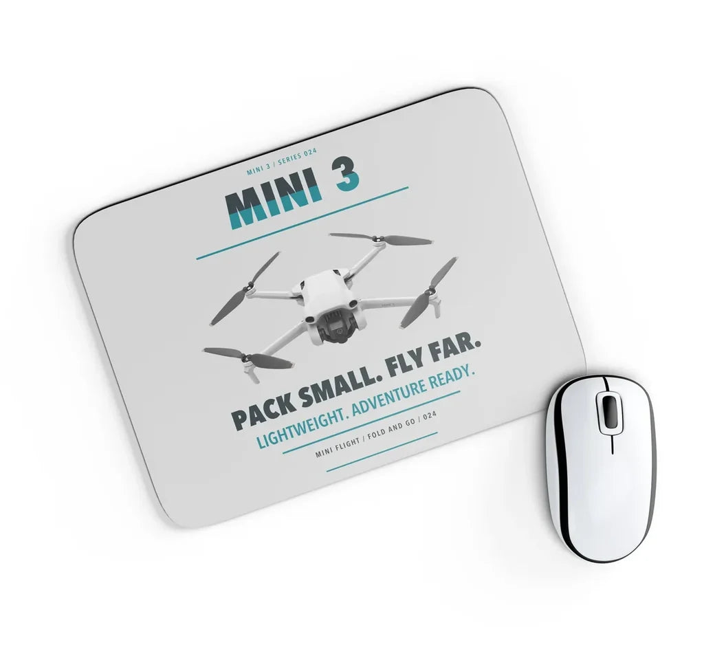 DJI Mini 3 design on light gray rectangle mouse pad