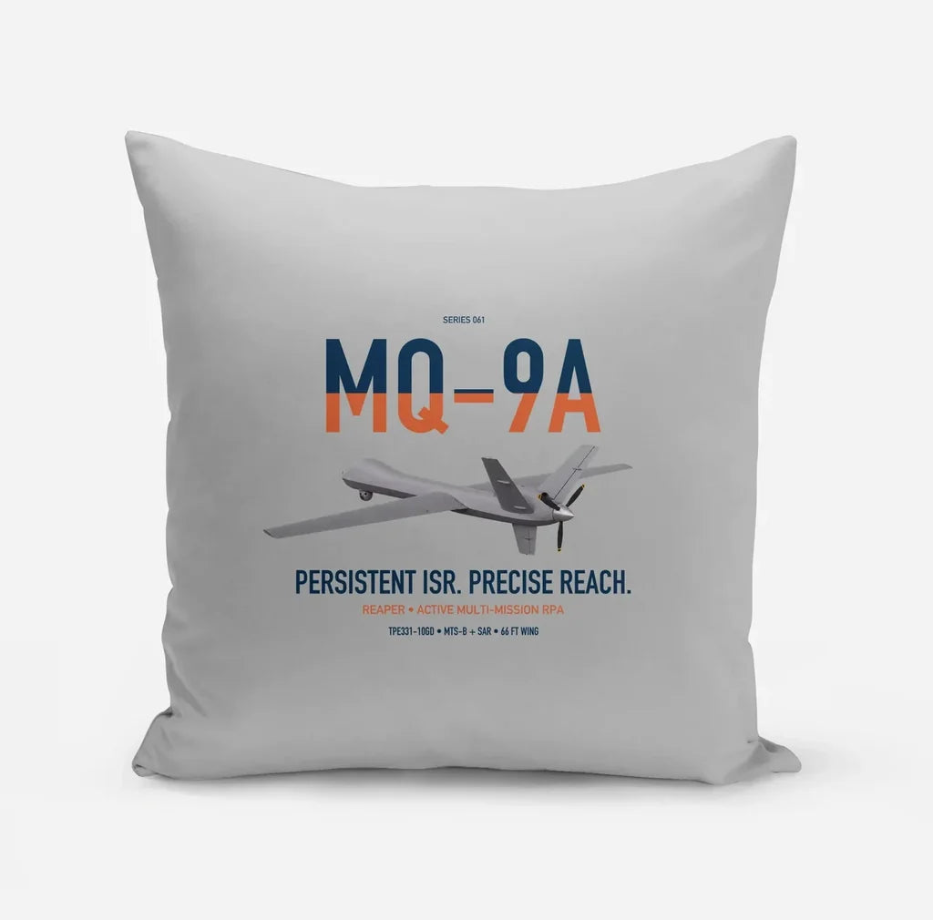 MQ-9A Reaper design on light gray pillow