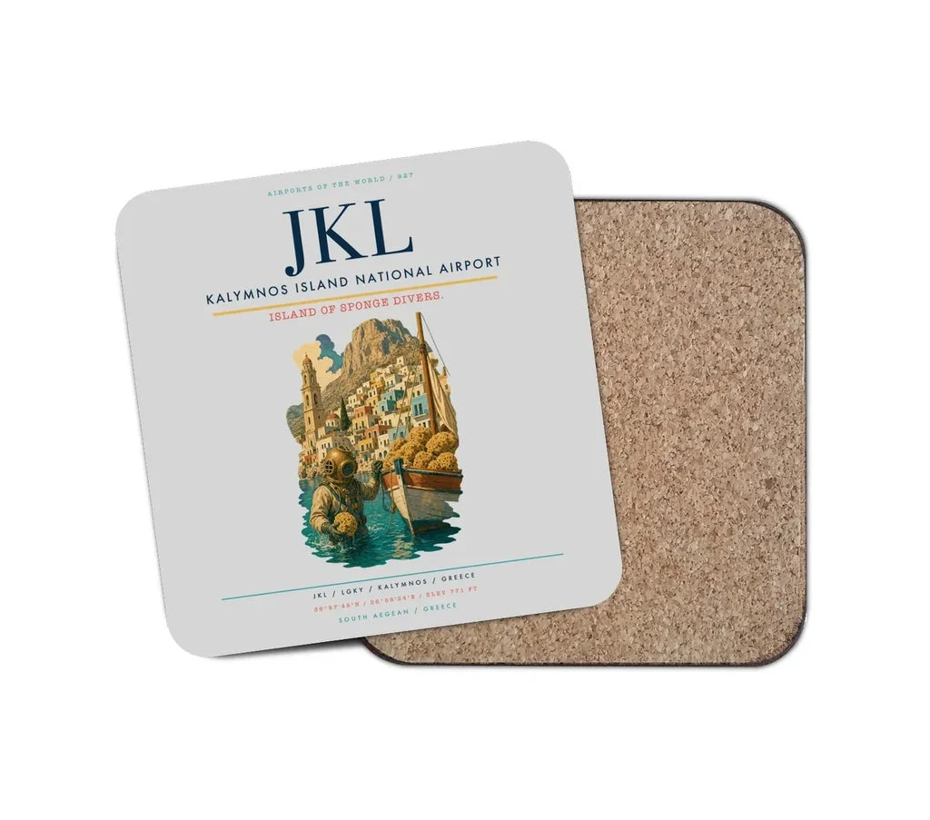 Kalymnos Island National Airport (JKL) design on light gray 1 piece coaster