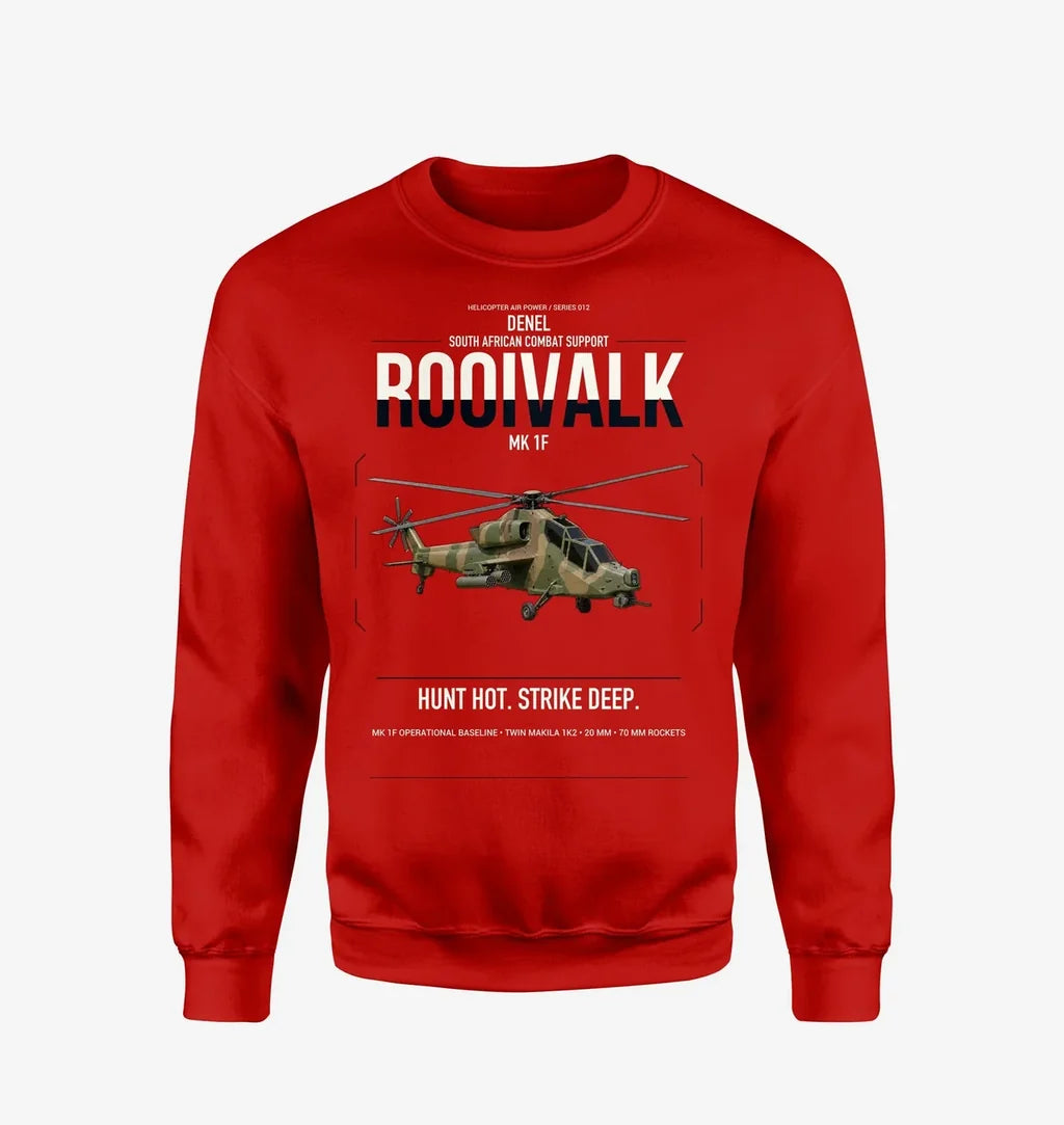 Denel Rooivalk Mk 1F design on red sweatshirt