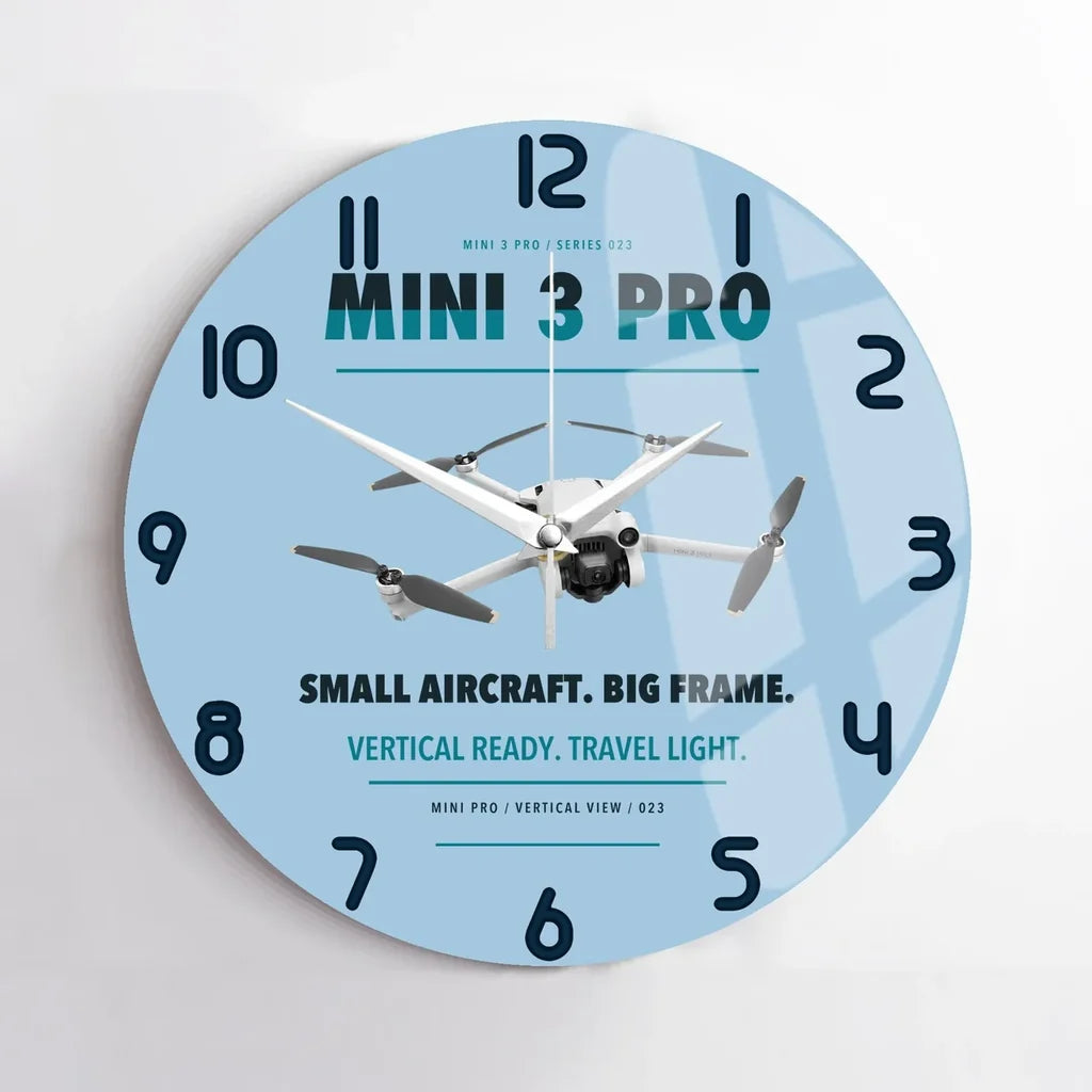 DJI Mini 3 Pro design on light blue no frame wall clock