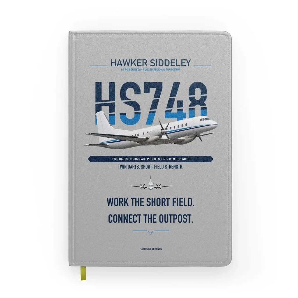 Hawker Siddeley HS 748 Series 2A design on light gray notebook