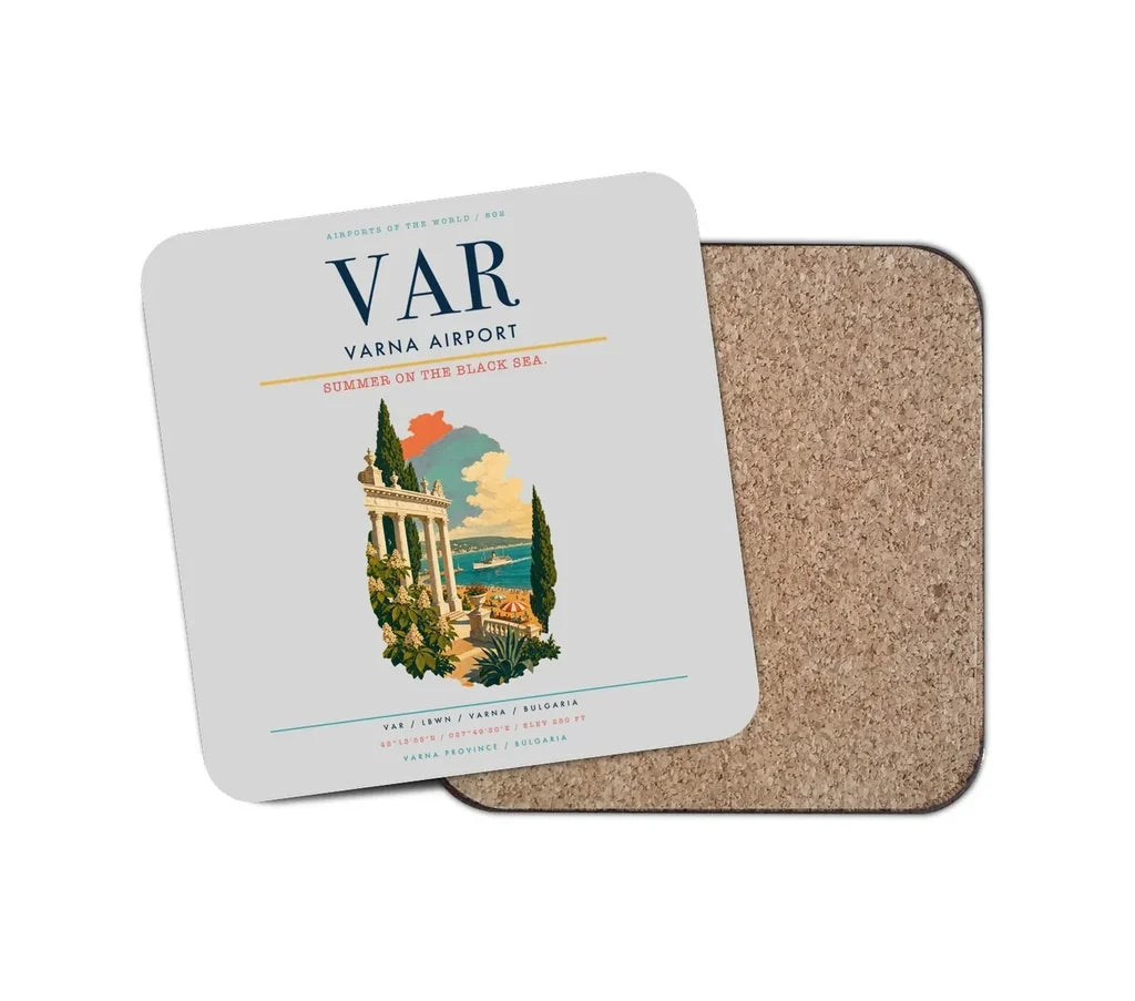 Varna Airport (VAR) design on light gray 1 piece coaster