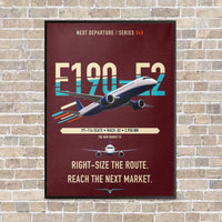 Thumbnail for Embraer E190-E2 vertical canvas print - framed - dark red background