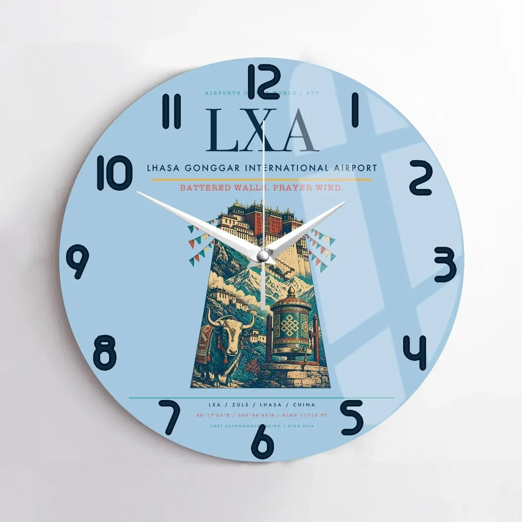 Lhasa Gonggar International Airport (LXA) design on light blue no frame wall clock