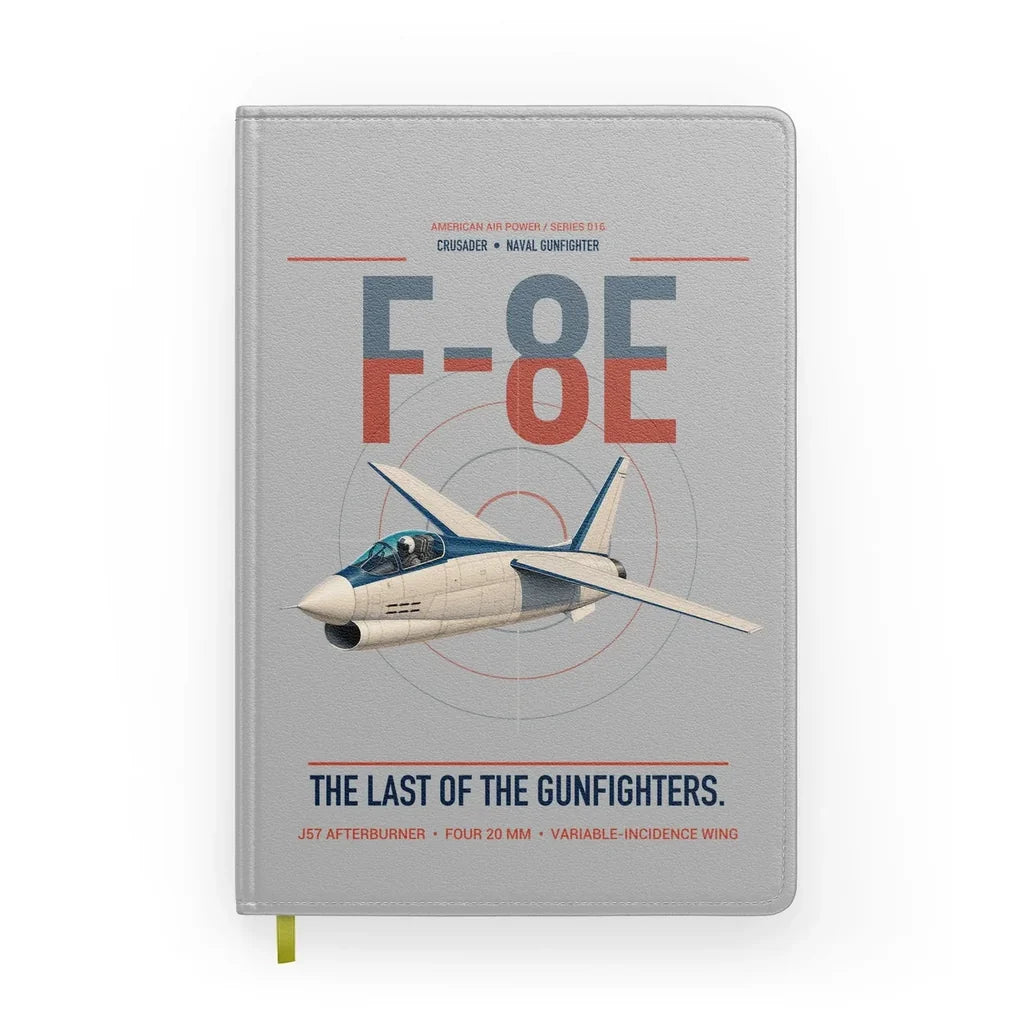 F-8E Crusader design on light gray notebook