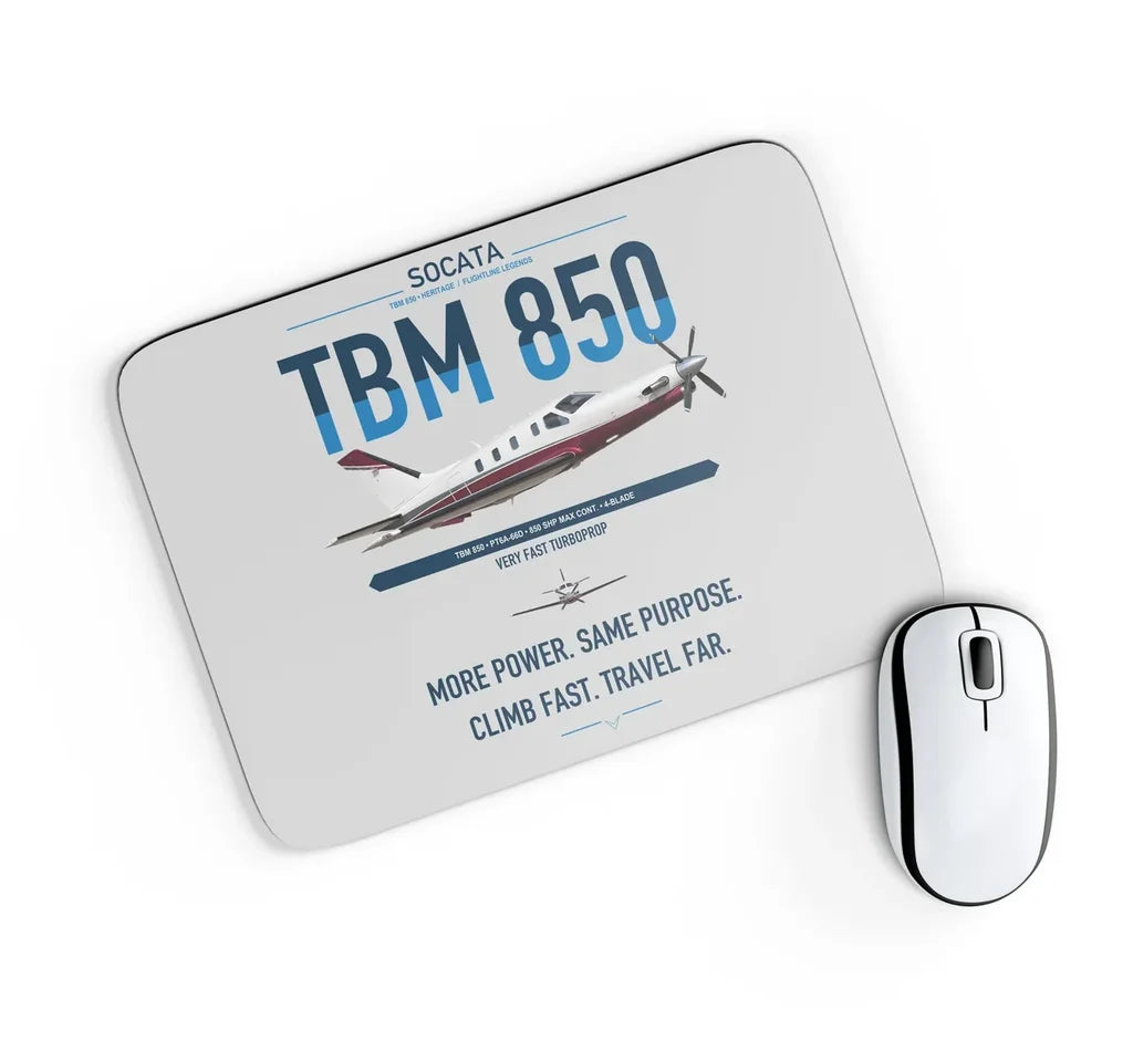 Socata TBM 850 design on light gray rectangle mouse pad