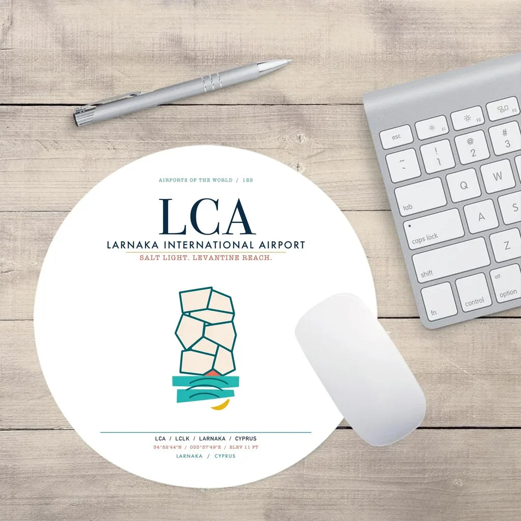 Larnaka International Airport (LCA) design on white round mouse pad