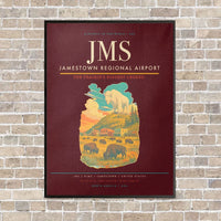 Thumbnail for Jamestown Regional Airport JMS vertical canvas print - framed - dark red background