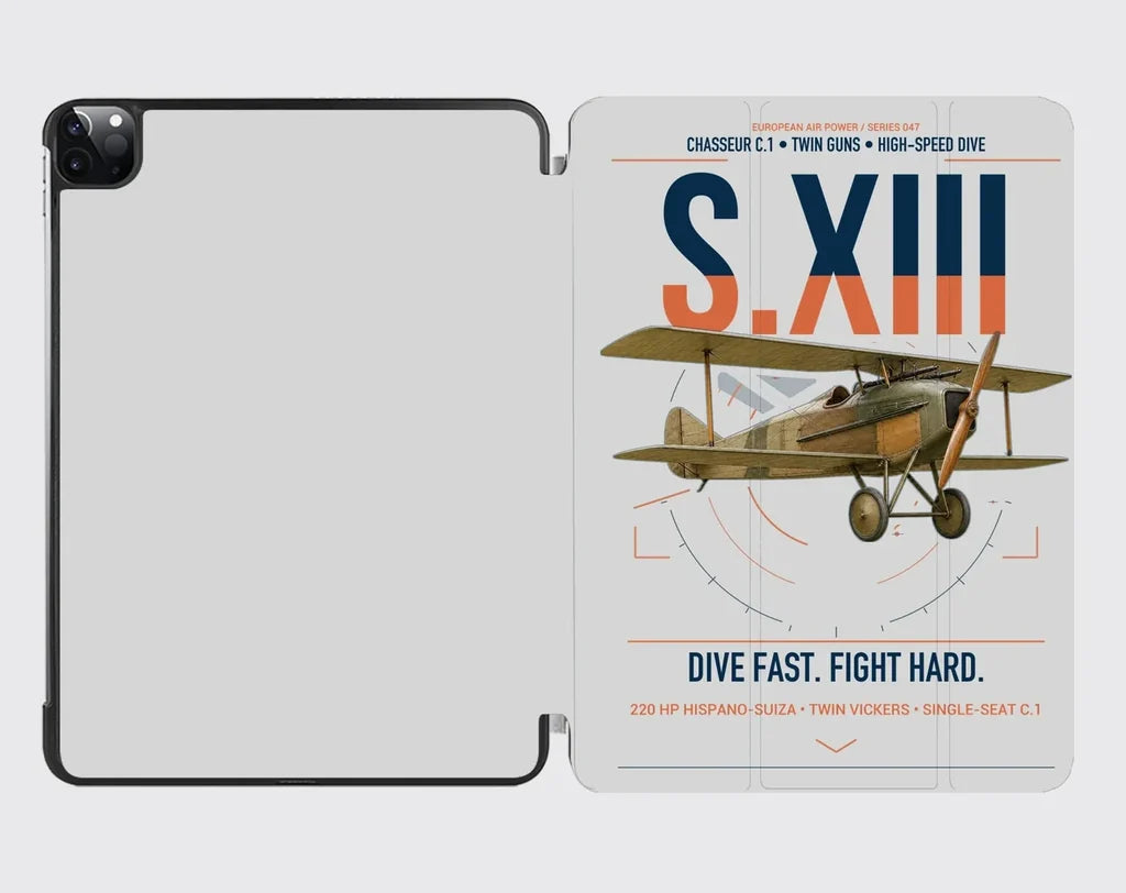 SPAD S.XIII C.1 design on light gray ipad tablet case