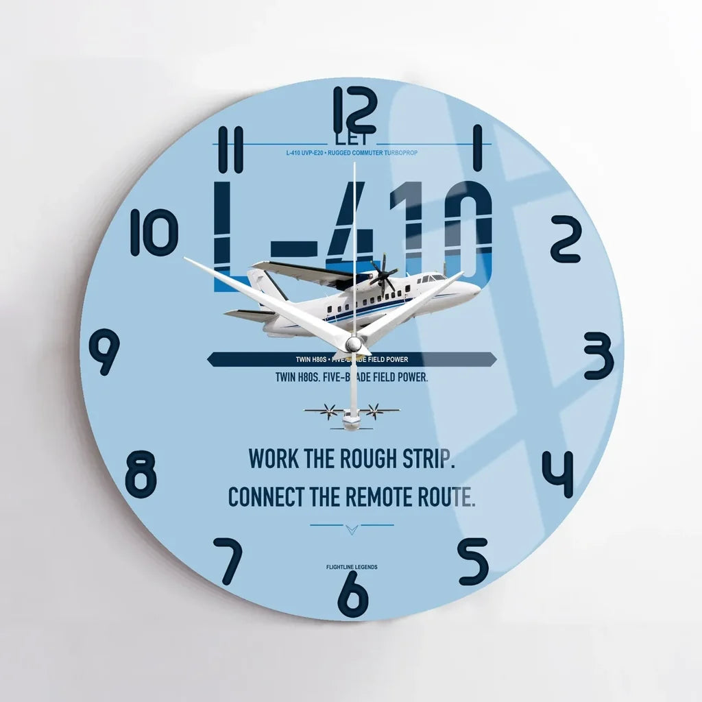 LET L-410 UVP-E20 design on light blue no frame wall clock