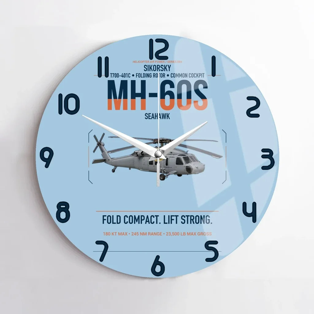 Sikorsky MH-60S Seahawk design on light blue no frame wall clock