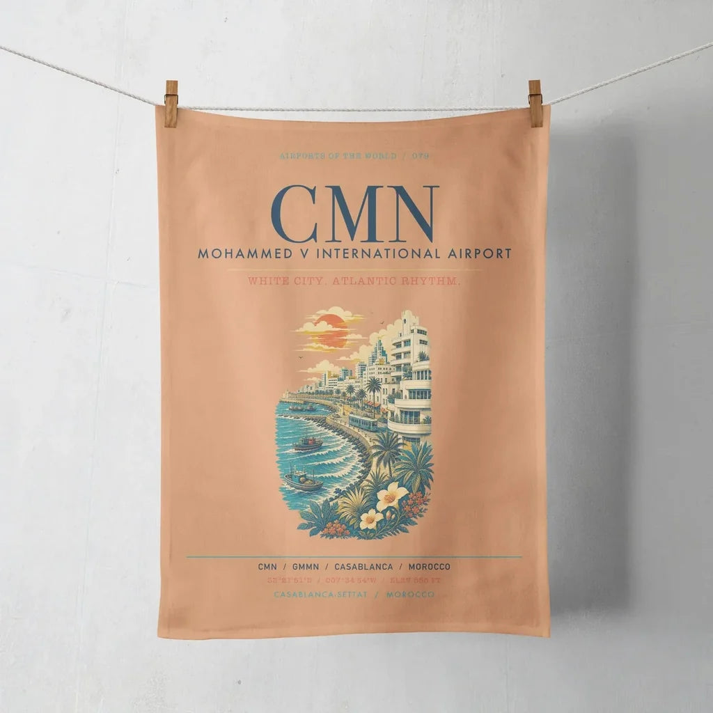 Casablanca Mohammed V International Airport (CMN) design on orange towel