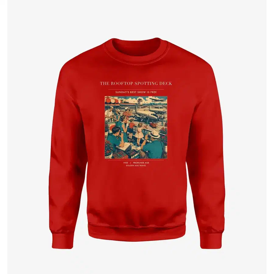 VINTAGE G4221 - The Rooftop Spotting Deck - Designed Sweatshirts design on red